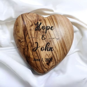 Olive wood Heart Personalized - valentines wedding gift