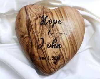 Olive wood Heart Personalized - valentines wedding gift