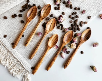 Small Olive Wood Spoons - 5.5 inches Long - Small Hand Carved Non Toxic Coffee Tea Sugar Spoon