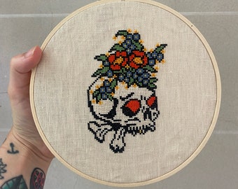 Skull With Flowers Cross Stitch Pattern - Etsy