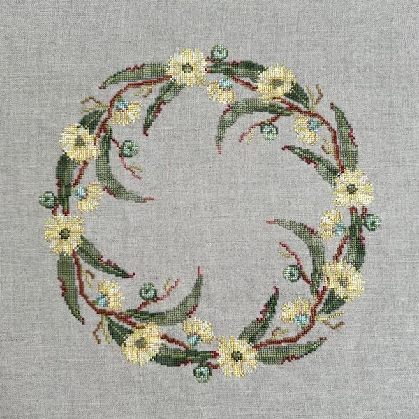 Yellow Eucalypt Floral Wreath - Cross Stitch Pattern