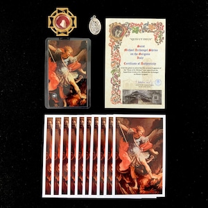 Stone of Saint Michael the Archangel Relic Pack - Genuine with COA - Stone From Apparition Grotto Monte Gargano with Relic Cards & Medal