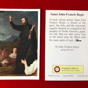 Saint John Francis Regis Third Class Relic Holy Cards (Touched to a first class relic of the Saint) - Card Stock