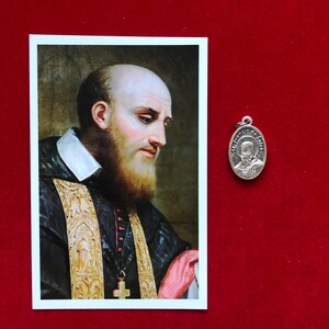 Pack de médailles de relique de Saint François de Sales - Médaille et carte de la sainte relique de troisième classe (touché à une relique d'un saint)