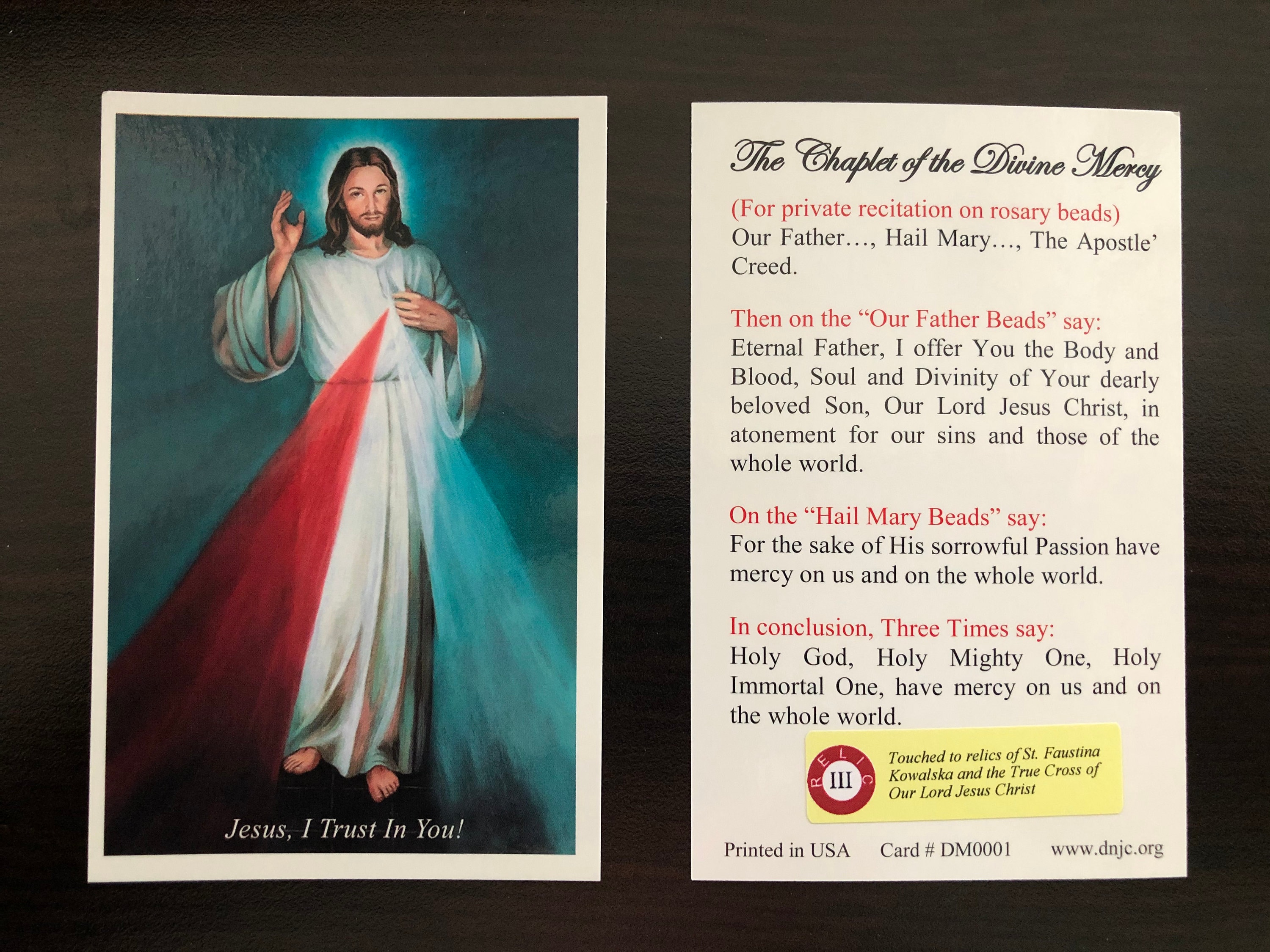 Divine Mercy Third Class Relic Holy Card touched to Relics of - Etsy
