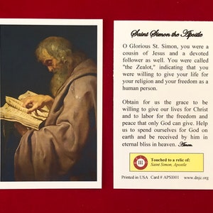 Saint Simon the Apostle Third Class Relic Holy Cards (Touched to a first class relic of the Saint) - Card Stock