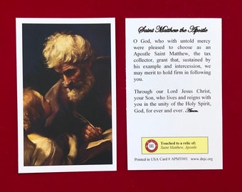 BULK PACK 50 CARDS - Saint Matthew the Apostle and Evangelist Third Class Relic Holy Cards (Touched to a first class relic) - Card Stock