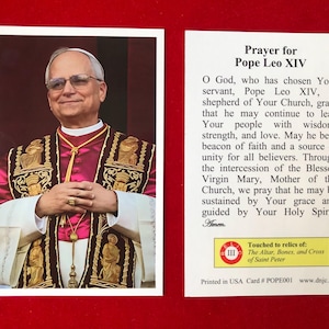 Cartões de Oração do Papa Leão XIV (Robert Francis Prevost) (Tocados nas Relíquias de São Pedro) - Revestidos de Plástico