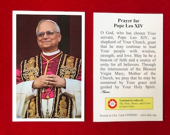 Pope Leo XIV Prayer Holy Cards (Robert Francis Prevost) (Touched to Relics of St Peter) - Plastic Coated