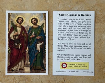 Saints Cosmas and Damian Third Class Relic Holy Card (Patrons of Physicians and Medical Workers) - Card Stock