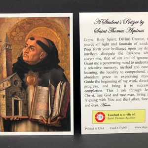 PACK DE 50 CARTES - Carte sainte relique de troisième classe de Saint Thomas d'Aquin (touchée à une relique de Saint Thomas d'Aquin)