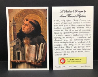 BULK PACK 50 CARDS - Saint Thomas Aquinas Third Class Relic Holy Card  (Touched to a relic of Saint Thomas Aquinas)