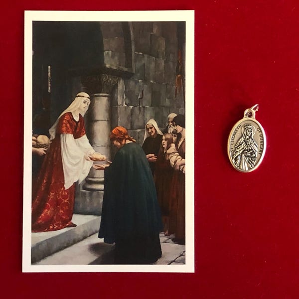 Saint Elizabeth of Hungary Relic Medal Pack - Third Class Relic Holy Card & Medal  (Touched to relic of the Saint)