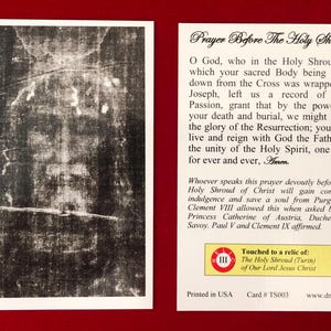 Holy Face Third Class Relic Holy Card  (Touched to a relic of the Holy Shroud of Our Lord Jesus Christ)