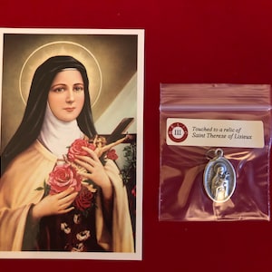 Saint Therese of Lisieux Relic Medal Pack - Third Class Relic Holy Card & Medal  (Touched to relic of St Therese de Lisieux)