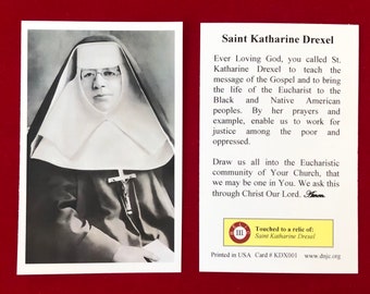Saint Katharine Drexel Third Class Relic Holy Cards (Touched to a relic of the Saint) - Card Stock