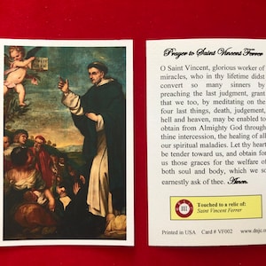 Lot de 50 cartes - Cartes saintes relique de troisième classe de Saint Vincent Ferrier (touchées à une relique du saint de première classe) - Stock cartonné