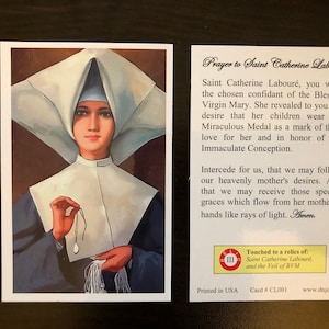 Heilige Catharina Laboure derde klas relikwie heilige kaart (aangeraakt door een relikwie van de heilige Catharina Laboure)