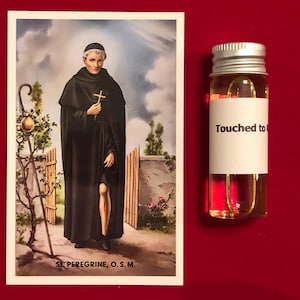 Saint Peregrine Laziosi Devotionalie Relikt Heilige Ölpackung (berührt mit einem Relikt von Saint Peregrine Laziosi)
