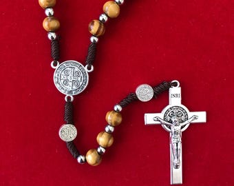 Saint Benedict Wood Bead Relic Rosary - Touched to over 600 sacred relics of Our Lord, Blessed Mother, Apostles, Martyrs and Saints