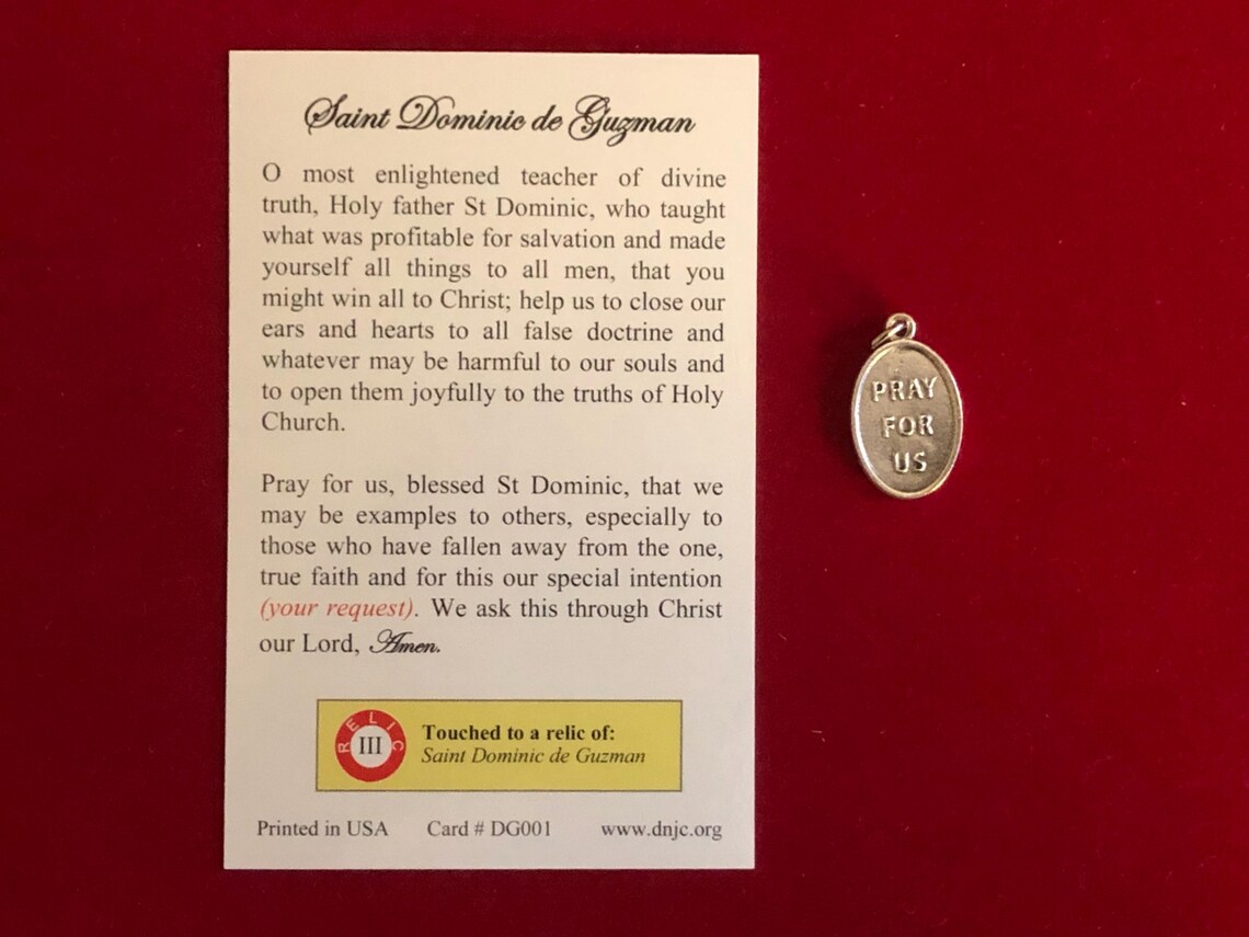 Saint Dominic De Guzman Relic Medal Pack - Third Class Relic Holy Card ...