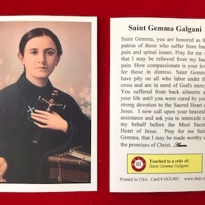 Heilige Gemma Galgani derde klas relikwie heilige kaarten (aangeraakt door een eersteklas relikwie van de heilige) - karton