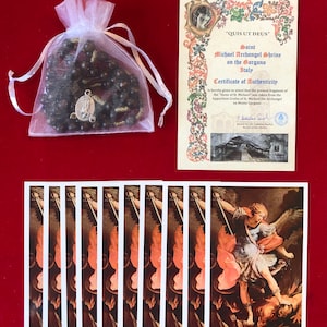 Reliktstein Rosenkranz des Erzengels Michael - echt mit COA - Stein aus der Apparitionsgrotte Monte Gargano mit Reliktkarten & Medaille
