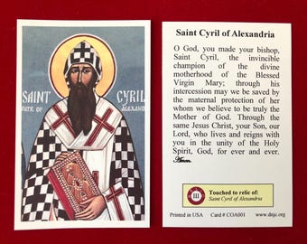 Tarjetas Sagradas Reliquia de Tercera Clase de San Cirilo de Alejandría (Tocadas a una reliquia de primera clase del Santo) - Cartulina