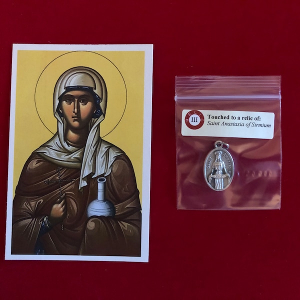 Saint Anastasia Relic Medal Pack - Third Class Relic Holy Card & Medal  (Touched to a relic of Saint)