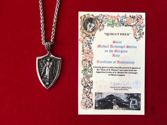 Stone of Saint Michael the Archangel Relic Necklace Pendant - Genuine with COA - Contains Stone From Apparition Grotto Monte Gargano