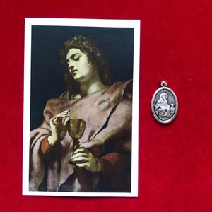 Saint John the Apostle and Evangelist Relic Medal Pack - Third Class Relic Holy Card & Medal  (Touched to a relic of Saint)