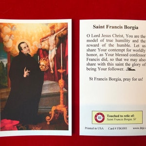Saint Francis Borgia Third Class Relic Holy Cards (Touched to a first class relic of the Saint) - Card Stock