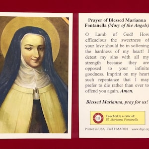 Selige Marianna Fontanella (Maria der Engel) Dritte Klasse Relikt Heilige Karten - Karton