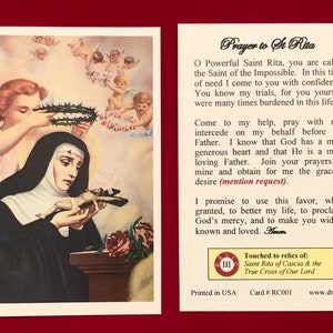 Tarjetas Sagradas Reliquia de Tercera Clase de Santa Rita de Casia (Tocadas a una reliquia de primera clase de la Santa)