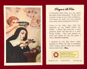 Saint Rita of Cascia Third Class Relic Holy Cards (Touched to a first class relic of the Saint) - Card Stock