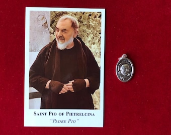 Saint Padre Pio Relic Medal Pack - Third Class Relic Holy Card & Medal  (Touched to relic of St Pio of Pietrelcina)