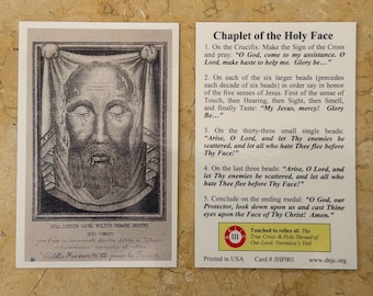 Holy Face of Jesus Third Class Relic Holy Card (Touched to relics of True Cross, Shroud of Turin, Veronica’s Veil) - Plastic Coated