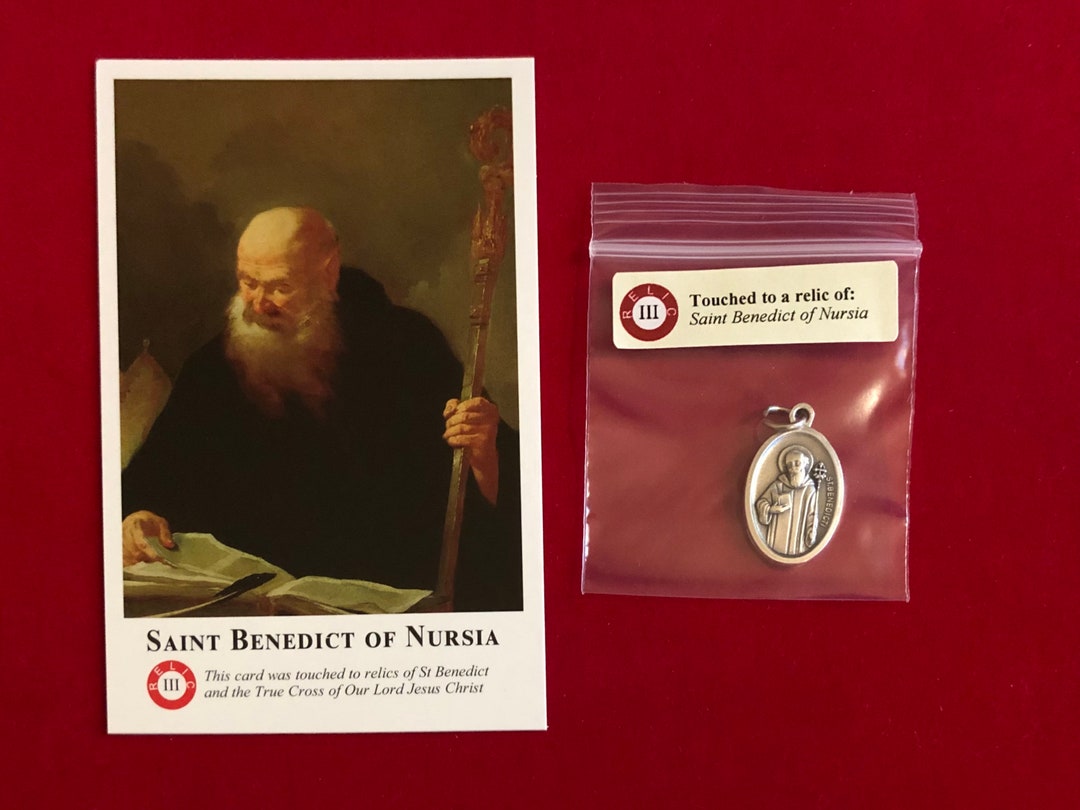 Saint Benedict of Nursia Relic Medal Pack Third Class Relic Holy Card ...