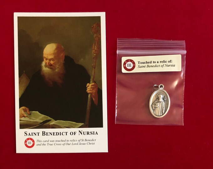 Saint Benedict of Nursia Relic Medal Pack Third Class Relic Holy Card ...