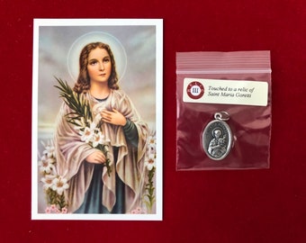 Saint Maria Goretti Relic Medal Pack - Third Class Relic Holy Card & Medal  (Touched to relic of St Maria Goretti)