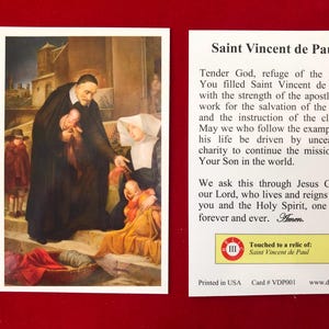 Cartão Sagrado de Relíquia de Terceira Classe de São Vicente de Paulo (Tocado em uma relíquia de São Vicente de Paulo)