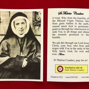 BULK PACK 50 CARDS - Saint Therese Couderc (Teresa) Third Class Relic Holy Cards (Touched to a relic of the Saint) - Card Stock