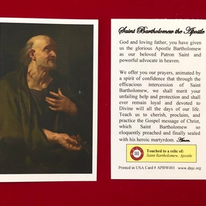 Cartes saintes relique de troisième classe de Saint-Barthélemy l'Apôtre (touché à une relique du saint de première classe) - Stock cartonné