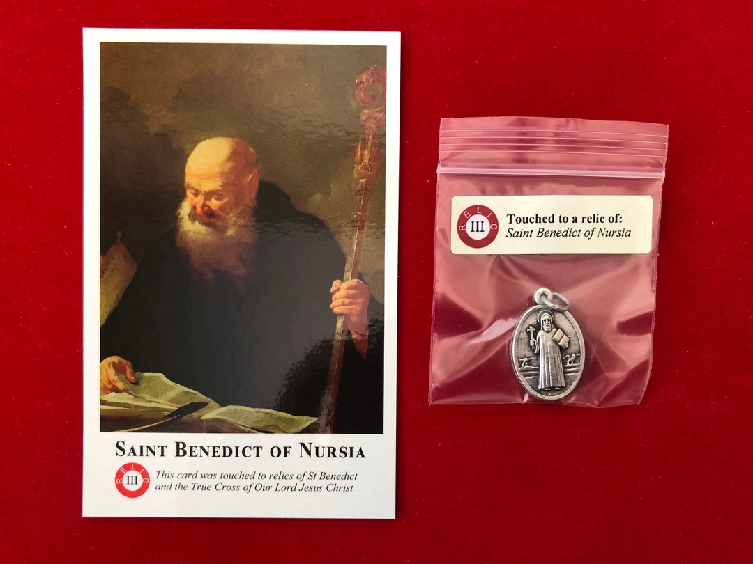Saint Benedict of Nursia Relic Medal Pack Third Class Relic Holy Card ...