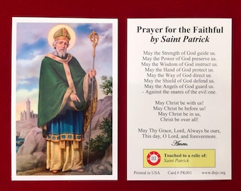Saint Patrick Relic Holy Card  (Touched to a first class relic of Saint Patrick) - Plastic Coated