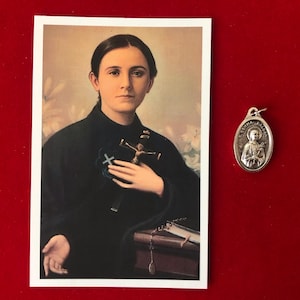 Confezione di medaglie con reliquia di Santa Gemma Galgani - Immagine sacra e medaglia con reliquia di terza classe (toccata con la reliquia della Santa)