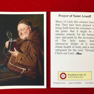 Cartes saintes relique de troisième classe de Saint Arnulf (Arnold) de Metz (touché à une relique du saint de première classe) - Stock cartonné