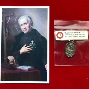 Pack de médailles de relique de Saint Paul de la Croix - Médaille et carte du saint relique de troisième classe (touché aux reliques)