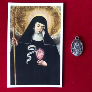 Pack de médailles Sainte Gertrude la Grande - Médaille et carte sacrée relique de troisième classe (touché à la relique de Sainte Gertrude)