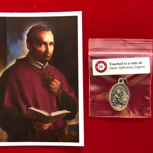 Pack de médailles de relique de Saint Alphonse de Liguori - Médaille et carte sacrée de relique de troisième classe (touché à la relique de Saint Alphonse de Liguori)